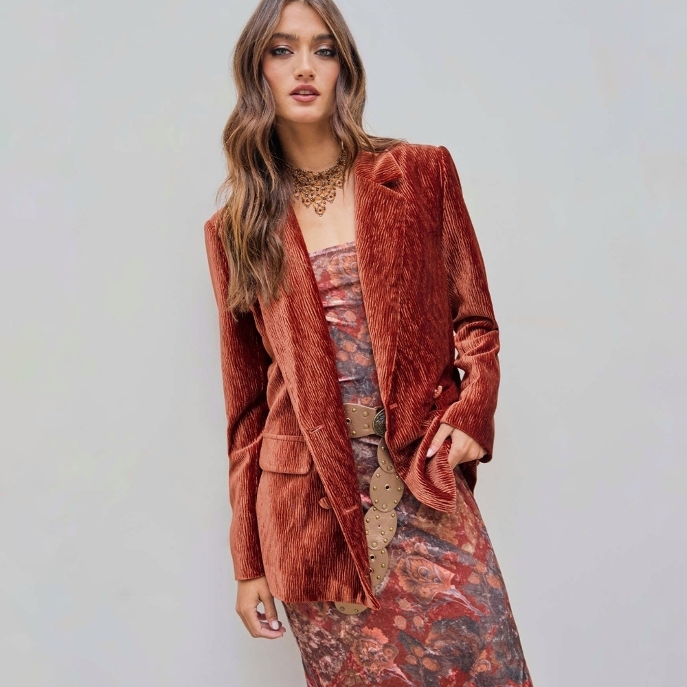 Cider Velvet Collar Solid Button Blazer jacket orange ribbed size medium NEW NWT